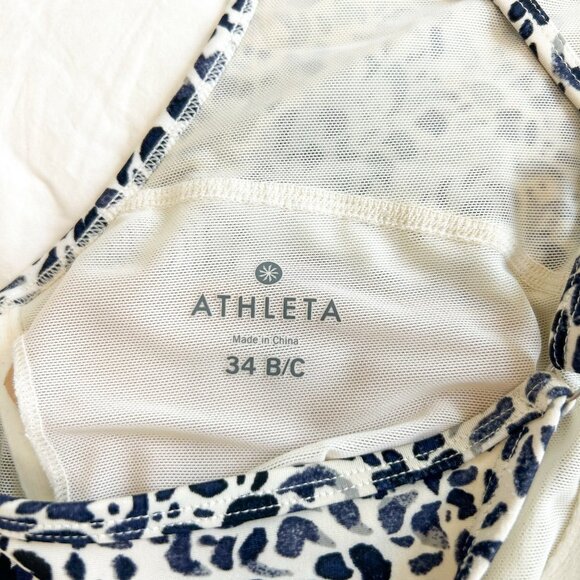 Athleta Zimbabwe High Neck Bikini Top Navy Blue White Animal Print 34 B/C - Picture 4 of 6